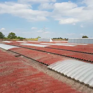 Foto di una copertura con lastre ondulate in fibre di cemento-amianto.